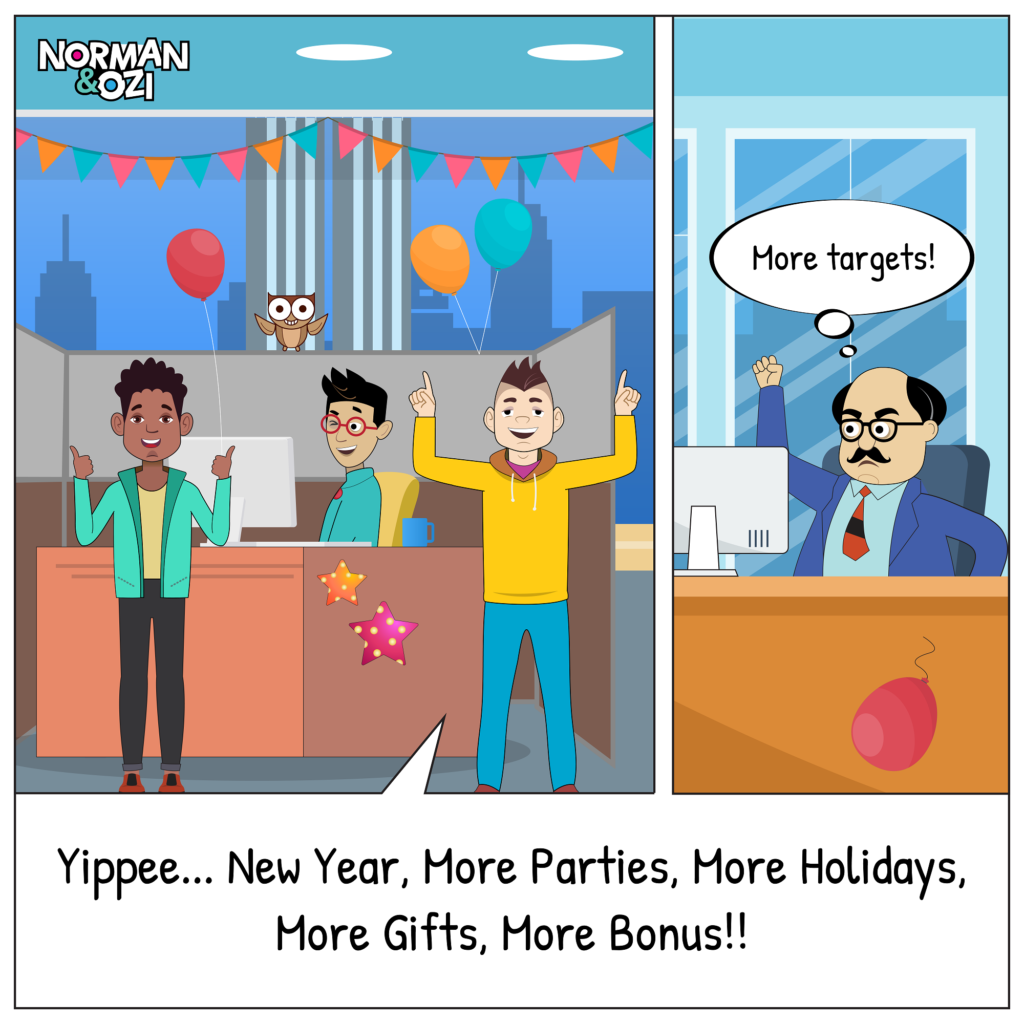 cartoons on sales targets at workplace