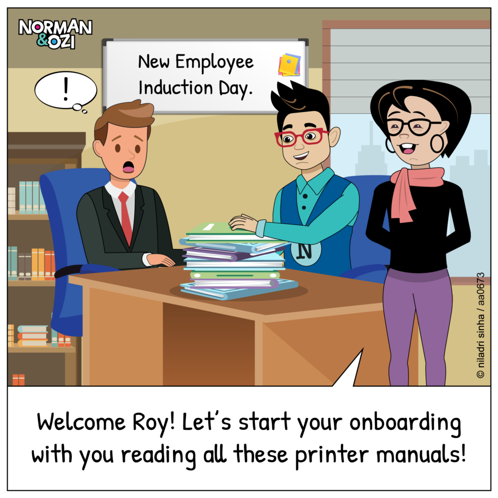 induction day cartoons at office