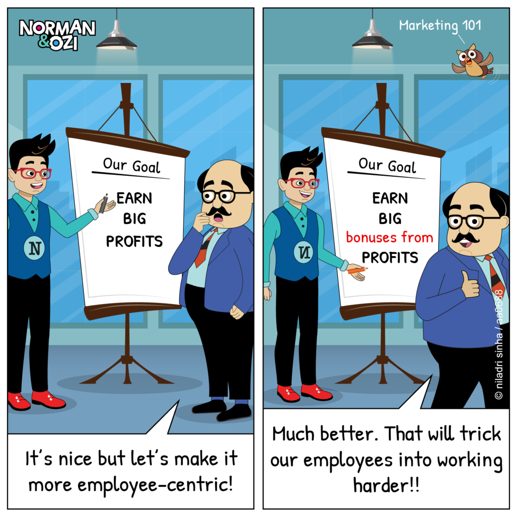 office humor on work goals and bonus