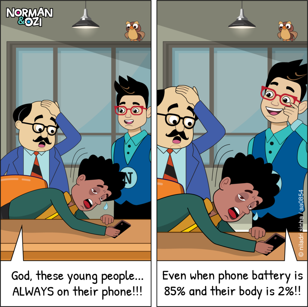 genz cartoons and mobile addiction comics
