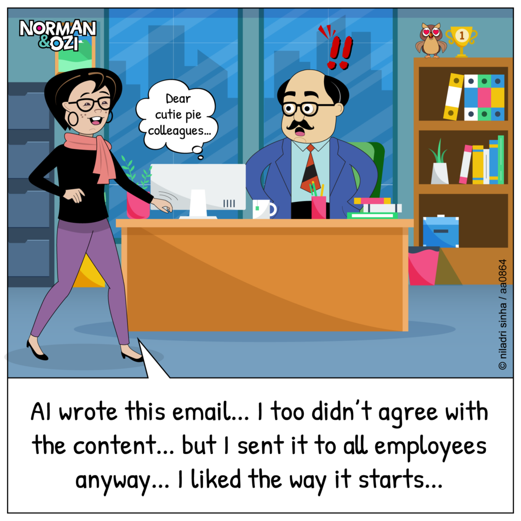 AI writing emails at workplace comics